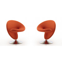 Manhattan Comfort 2-AC040-OR Curl Orange and Polished Chrome Wool Blend Swivel Accent Chair (Set of 2)